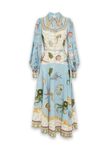 Unique Deep Sea Floral Print Single Breasted Midi Dress - Threadford