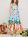 Unique Painted Island Print A-Line Midi Dress - Threadford