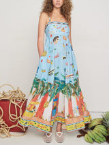 Unique Painted Island Print A-Line Midi Dress - Threadford