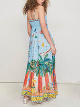 Unique Painted Island Print A-Line Midi Dress - Threadford