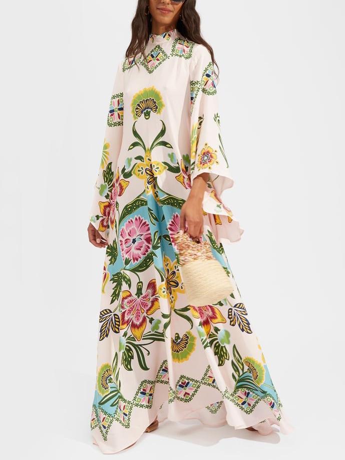 Exquisite Sunshine Floral Print Flowing Maxi Dress - Threadford