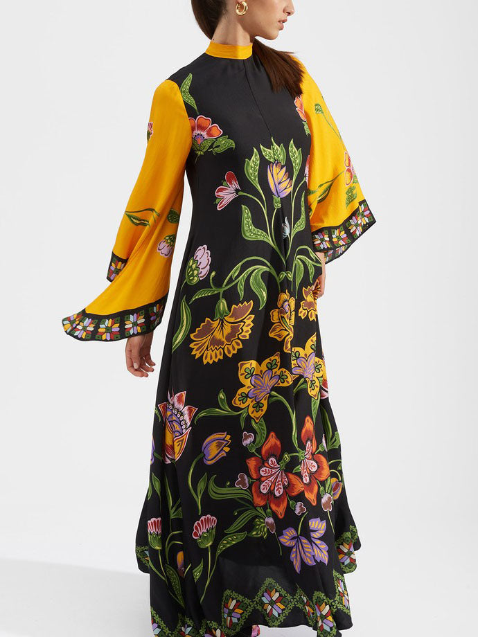 Exquisite Sunshine Floral Print Flowing Maxi Dress - Threadford