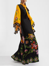Exquisite Sunshine Floral Print Flowing Maxi Dress - Threadford