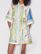 Unique Exquisite Oil Painting Print Lace-Up Cardigan Mini Dress - Threadford
