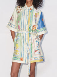 Robe mini-cardigan à lacets, imprimé peinture à l'huile, unique et exquise