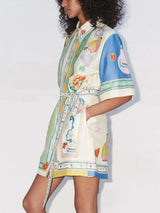 Unique Exquisite Oil Painting Print Lace-Up Cardigan Mini Dress - Threadford
