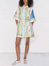 Unique Exquisite Oil Painting Print Lace-Up Cardigan Mini Dress - Threadford