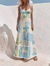 Unique Painted Print Open Back Bow Maxi Dress - Threadford