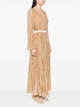 Loose Wave-Striped Printed Cardigan Maxi Dress - Threadford