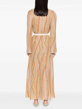 Loose Wave-Striped Printed Cardigan Maxi Dress - Threadford