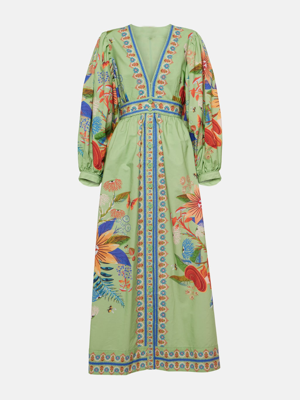 Delicate Floral V-Neck Single Breasted Midi Dress - Threadford