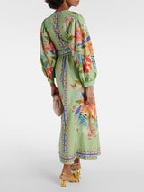 Delicate Floral V-Neck Single Breasted Midi Dress - Threadford