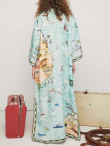 Modern Satin Art Island Print Slit Maxi Dress - Threadford