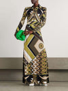 Retro Personality Abstract Print Long Sleeve Maxi Dress - Threadford