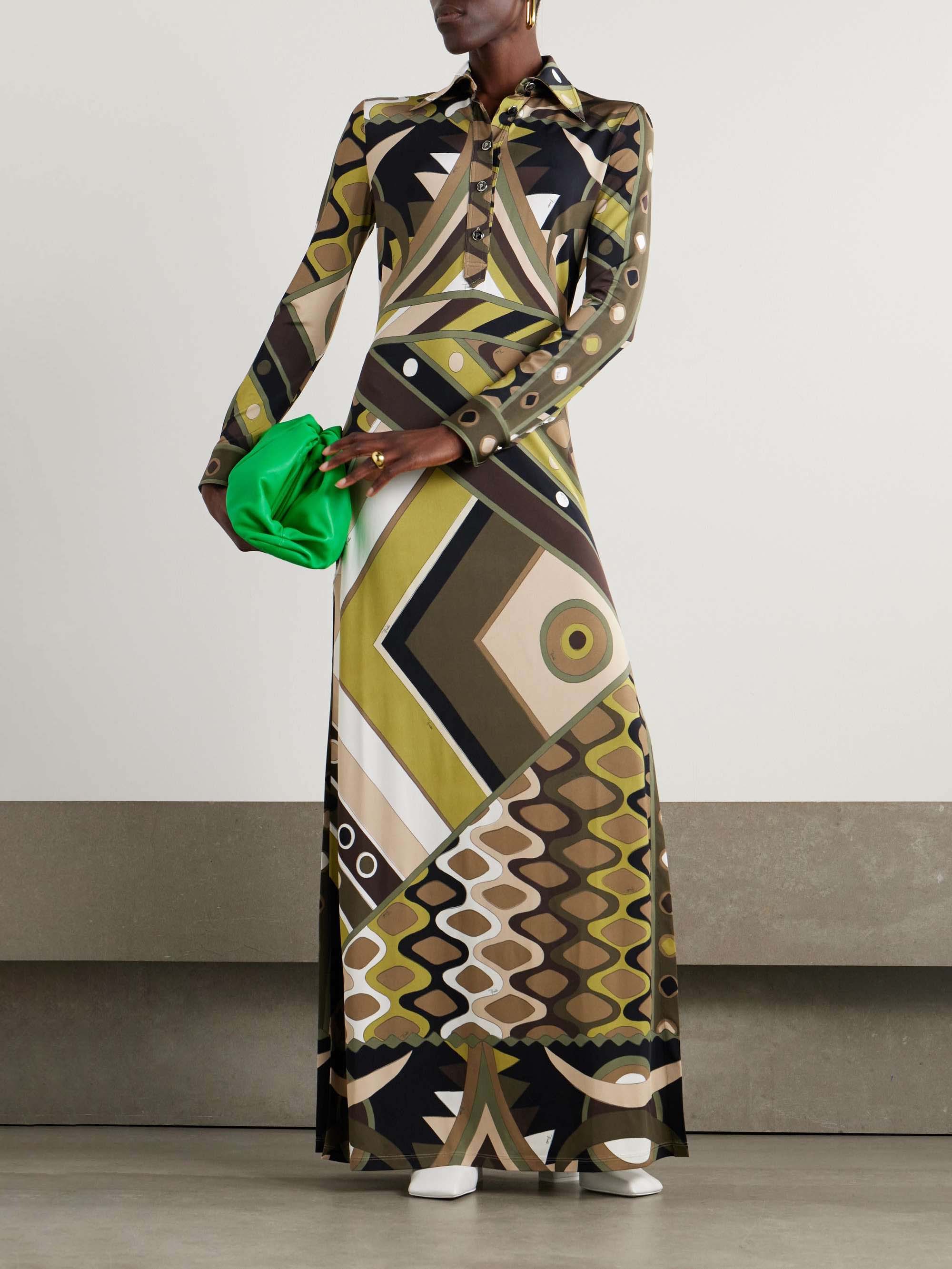 Retro Personality Abstract Print Long Sleeve Maxi Dress - Threadford