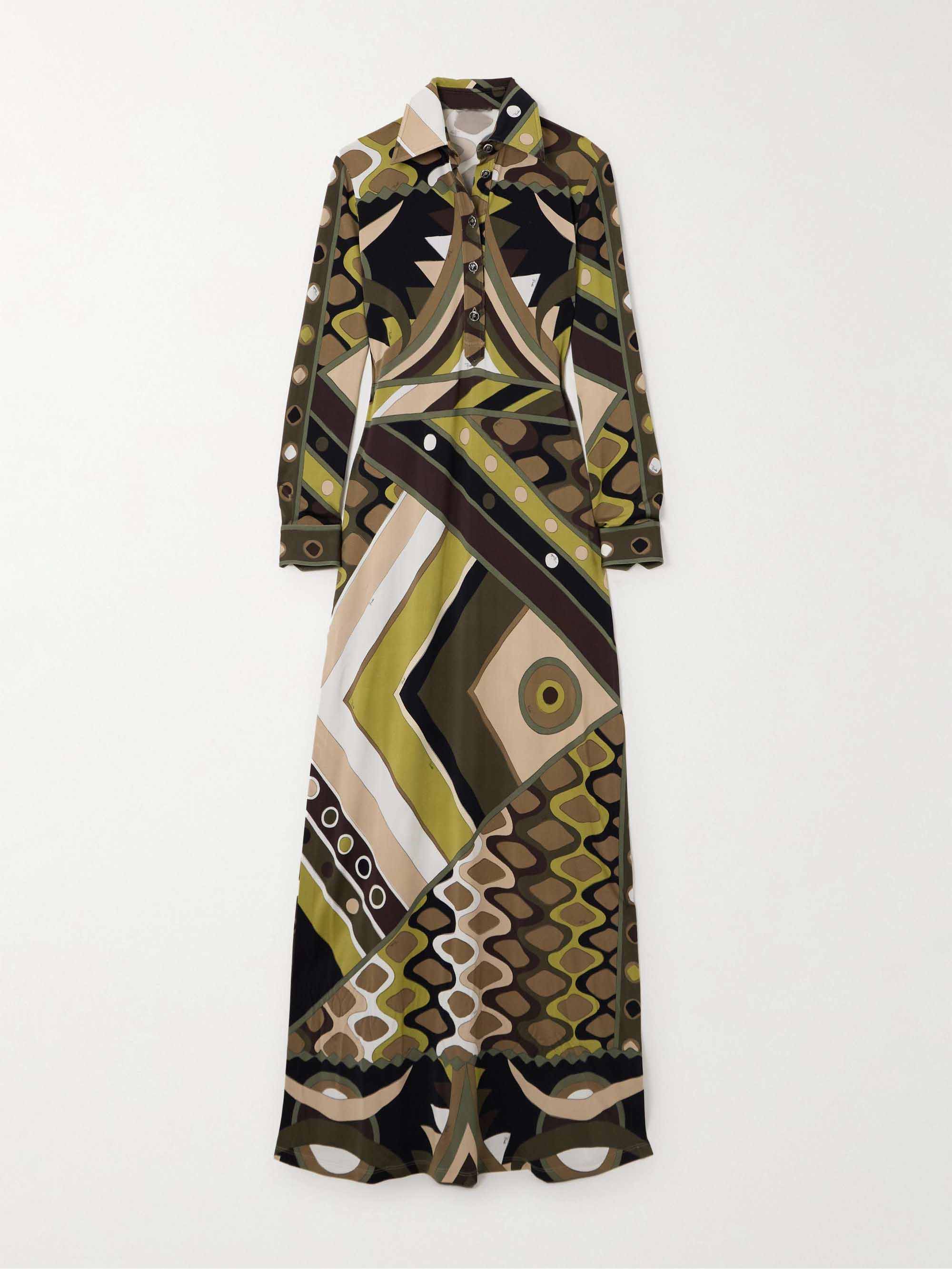 Retro Personality Abstract Print Long Sleeve Maxi Dress - Threadford