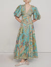 Unique Satin Vintage Floral Print Puff Sleeve Midi Dress - Threadford