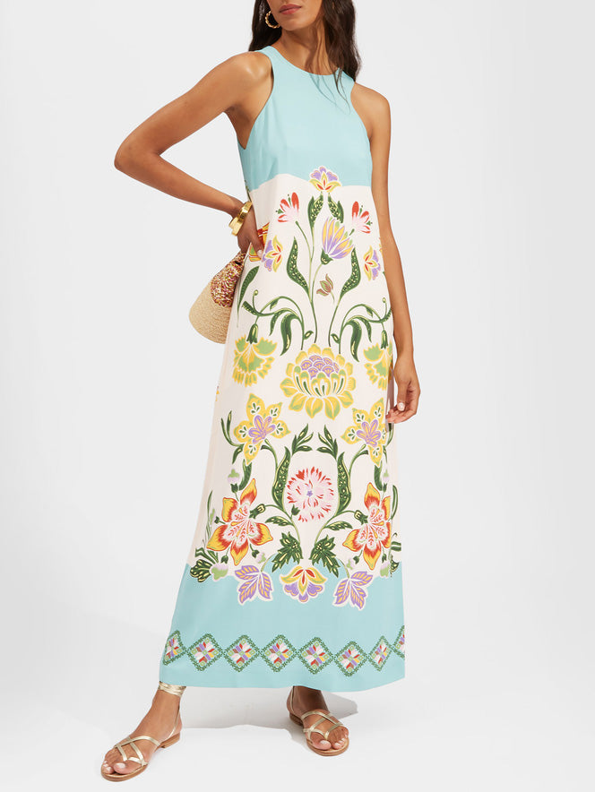 Exquisite Sunshine Floral Print Sleeveless Midi Dress - Threadford