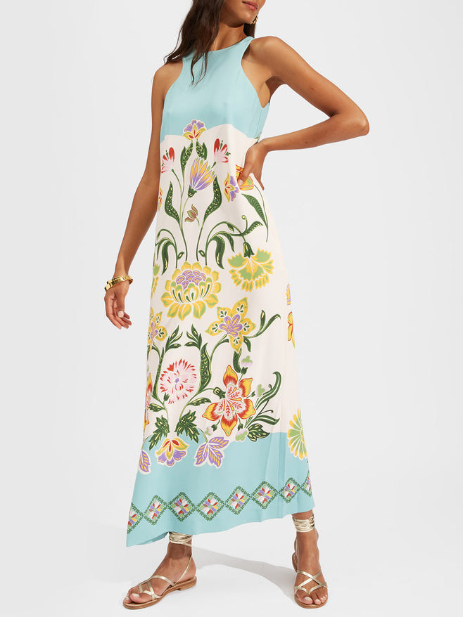 Exquisite Sunshine Floral Print Sleeveless Midi Dress - Threadford