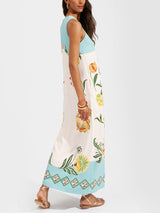 Exquisite Sunshine Floral Print Sleeveless Midi Dress - Threadford