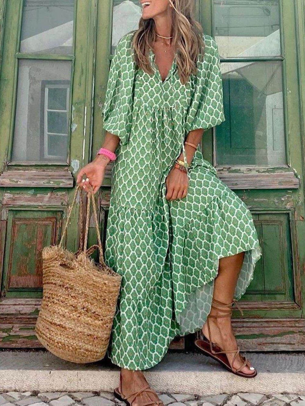 Bohemian Printed Maxi Dress - Threadford