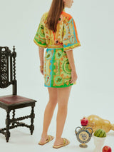 Exquisite Satin Fun Print Mini Dress - Threadford