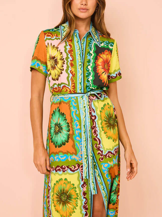 Special Sunflower Print Midi Dress - Threadford
