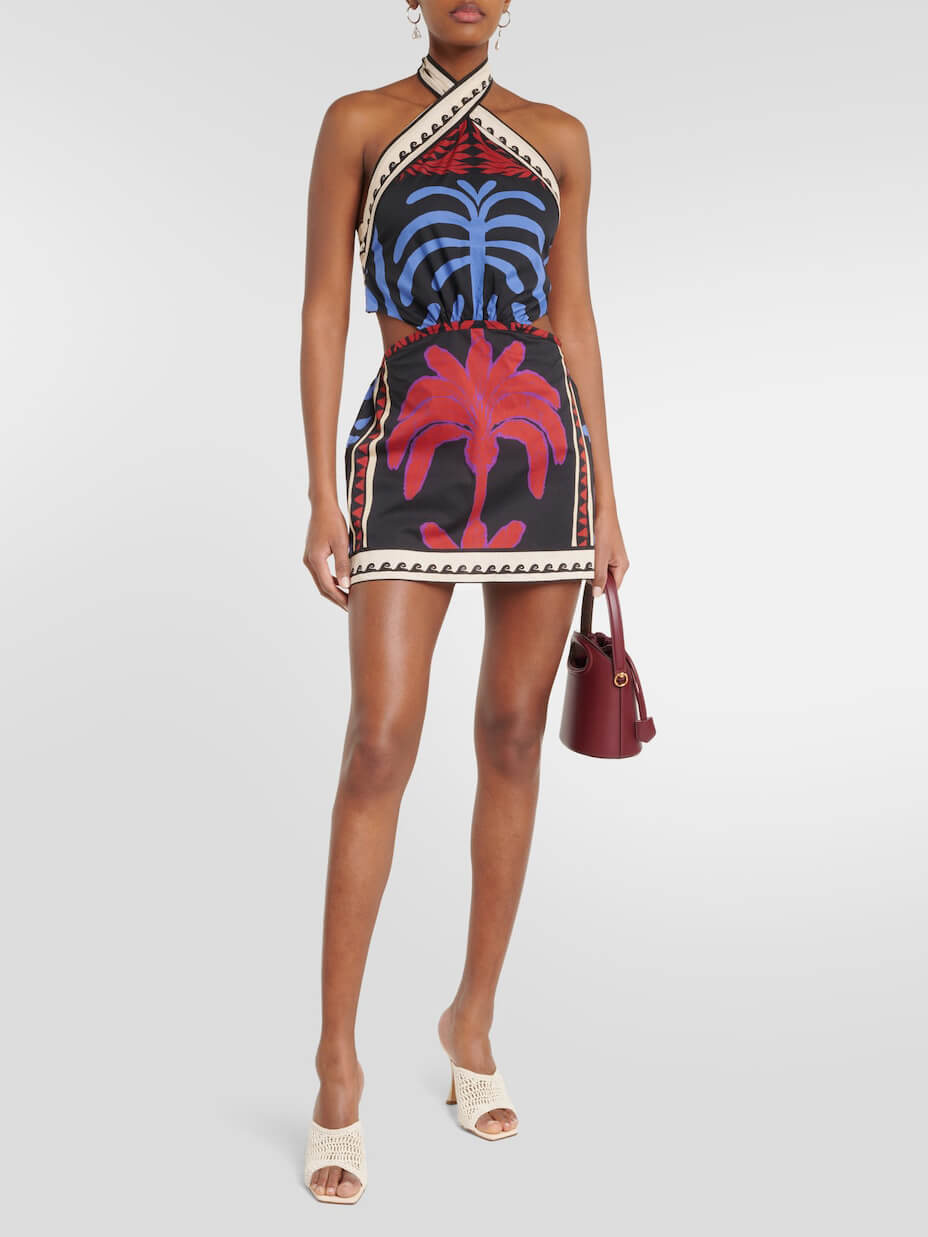 Unique Summer Print Halter Neck Mini Dress - Threadford