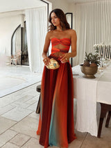 Fashion Sexy Gradient Print Hollow Party Maxi Dress - Threadford