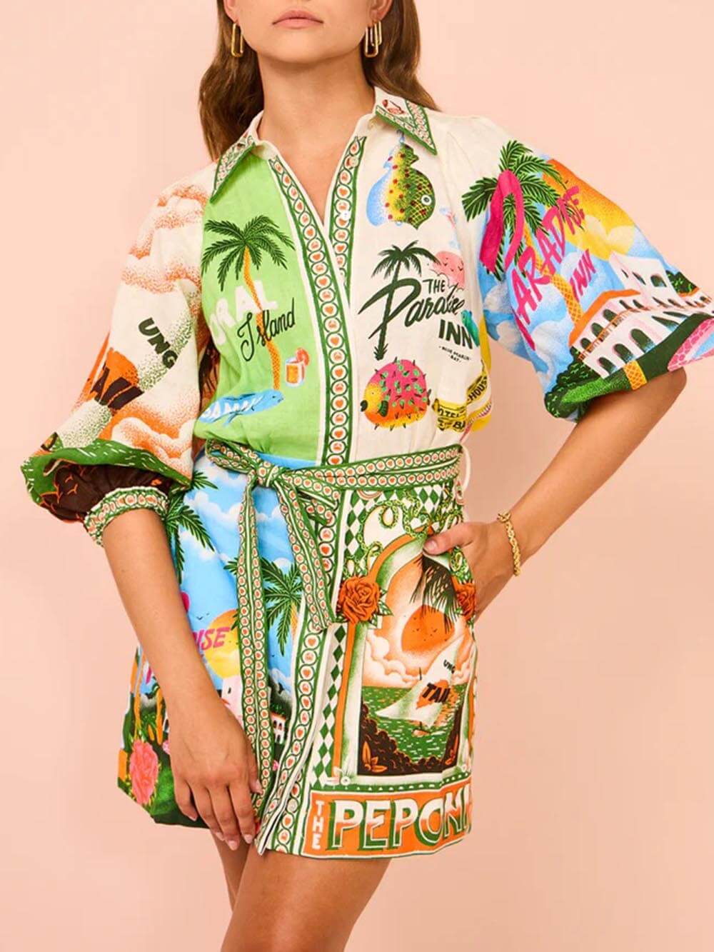 Casual Unique Printed Shirt Cardigan Dress - Threadford