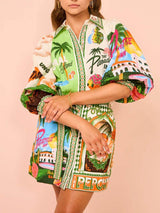Casual Unique Printed Shirt Cardigan Dress - Threadford
