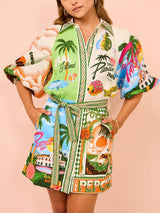 Casual Unique Printed Shirt Cardigan Dress - Threadford