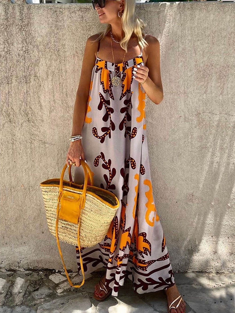 Ethnic Printed Loose Cami Maxi Dress - Threadford