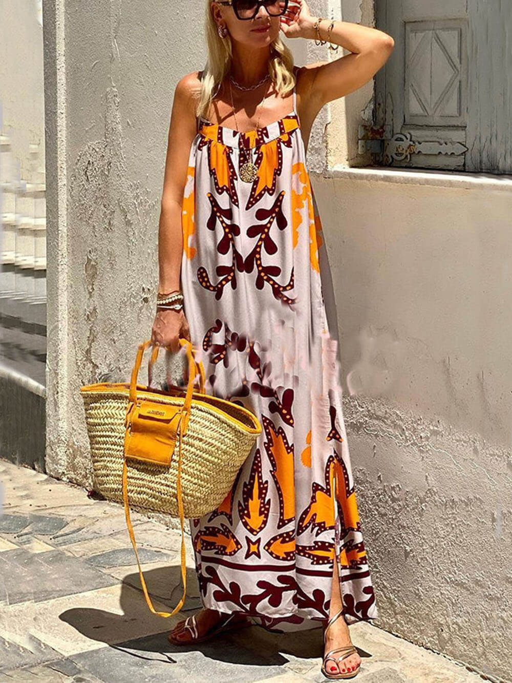 Ethnic Printed Loose Cami Maxi Dress - Threadford