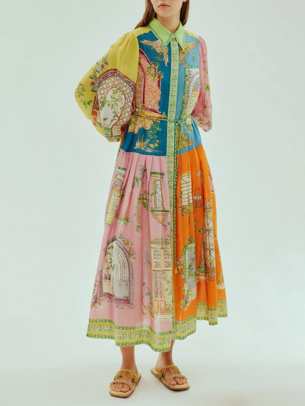 Exquisite Garden Print Button-down Midi Dress - Threadford