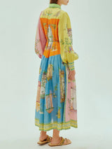 Exquisite Garden Print Button-down Midi Dress - Threadford