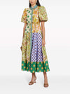 Exquisite Retro Floral Print Puff Sleeve Midi Dress - Threadford