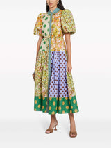 Exquisite Retro Floral Print Puff Sleeve Midi Dress - Threadford