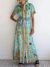 Modern Surrealist Unique Ocean Print Summer Maxi Shirtdress - Threadford