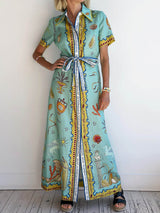 Modern Surrealist Unique Ocean Print Summer Maxi Shirtdress - Threadford