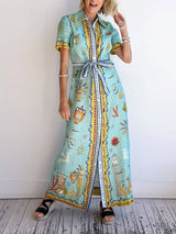 Modern Surrealist Unique Ocean Print Summer Maxi Shirtdress - Threadford