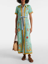 Modern Surrealist Unique Ocean Print Summer Maxi Shirtdress - Threadford