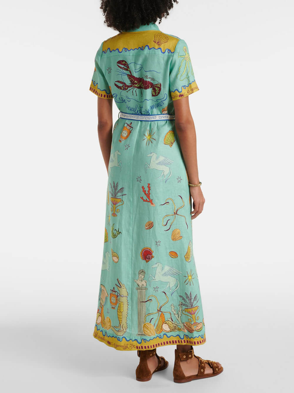 Modern Surrealist Unique Ocean Print Summer Maxi Shirtdress - Threadford