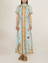 Modern Surrealist Unique Ocean Print Summer Maxi Shirtdress - Threadford