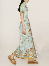 Modern Surrealist Unique Ocean Print Summer Maxi Shirtdress - Threadford