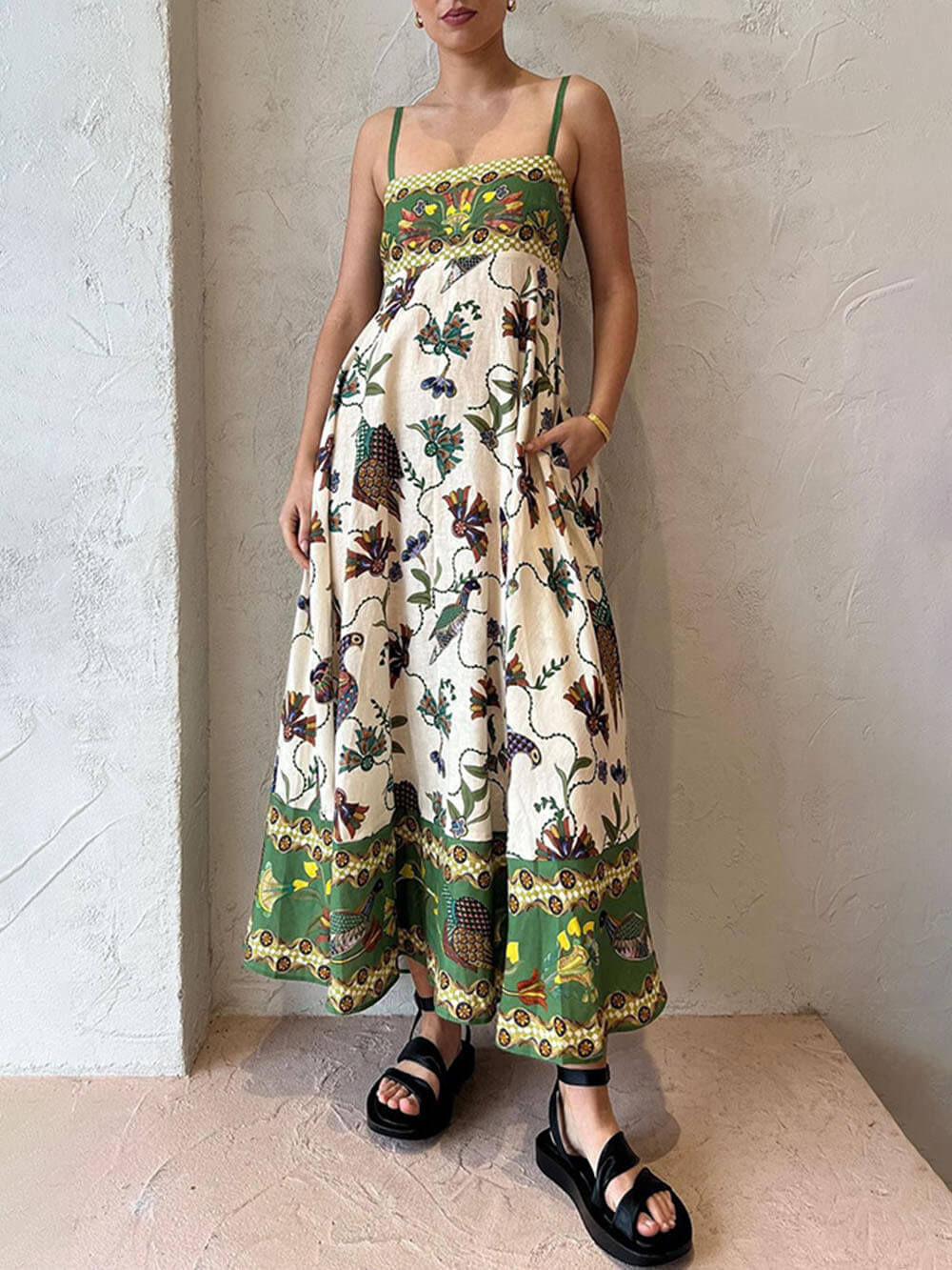 Sun Drenched Unique Print Smocked Back Pocketed Dress - Threadford