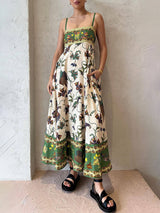 Sun Drenched Unique Print Smocked Back Pocketed Dress - Threadford