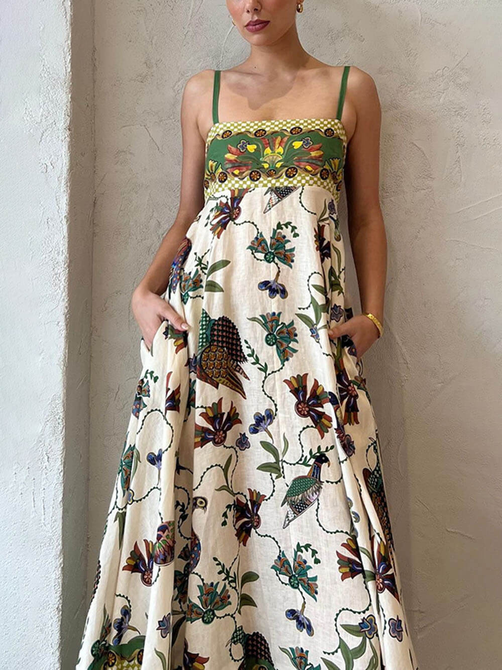 Sun Drenched Unique Print Smocked Back Pocketed Dress - Threadford