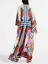 Unique Ethnic Floral Print Flowing Maxi Dress - Threadford