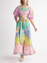Unique Ethnic Printed Tie-Strap Cardigan Maxi Dress - Threadford